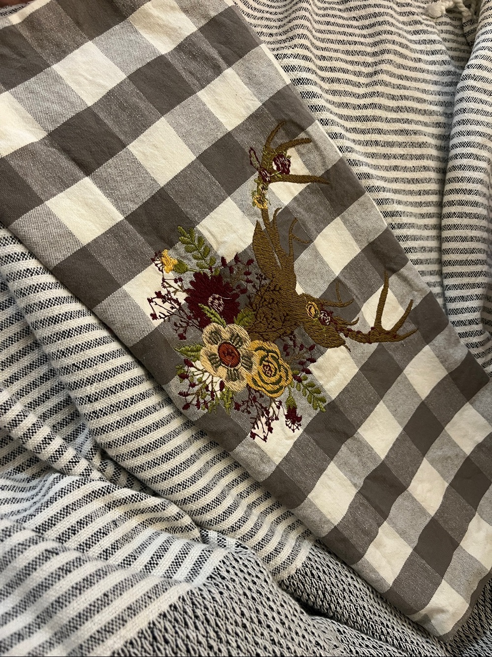 IKEA SMÅNATE ~ Gray & White Gingham Checker Pillow Sham~ Deer Flowers~1sham